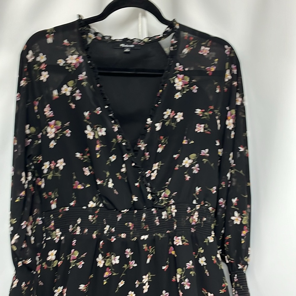 Madewell Black floral long sleeve maxi dress size medium - Picture 2 of 9